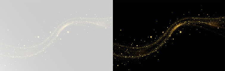 Obraz premium Luxury golden light wave with shimmering magic dust and bokeh particles png