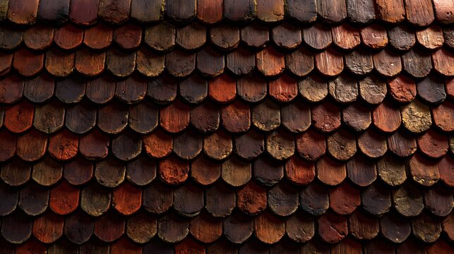 A close-up of a roof with wooden shingles