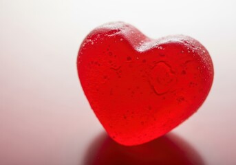 Obraz premium Close up of a bright red chewy gummy candy heart on a smooth surface. Sweet treat for celebrating affection and holidays, affection, background, holiday