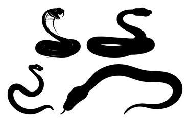Fototapeta premium Snake coiled silhouette set with simple line art design featuring sketches, drawings, vector graphics with minimalist and simple illustrations