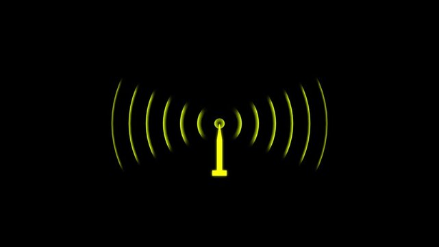 Yellow color Digital Radio station signal tower icon. Internet network net connection icon logo. Abstract network tower produced radio wave concept. Technology Radio wave station signal animation. 