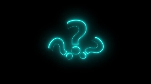 Neon glowing question mark icon cyan color , animation sign symbol on black background. Question mark sign. Question mark icon. asking icon animation. neon line asking icon. 4k video. animation