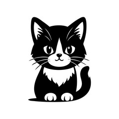 Logotipo tienda de mascotas. Dibujo sencillo con líneas de un gatito simpático sentado visto de frente © teracreonte