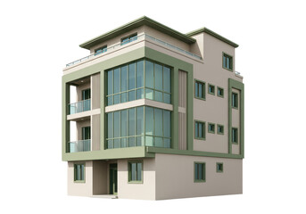 Fototapeta premium Modern threestory residential building isolated on transparent background