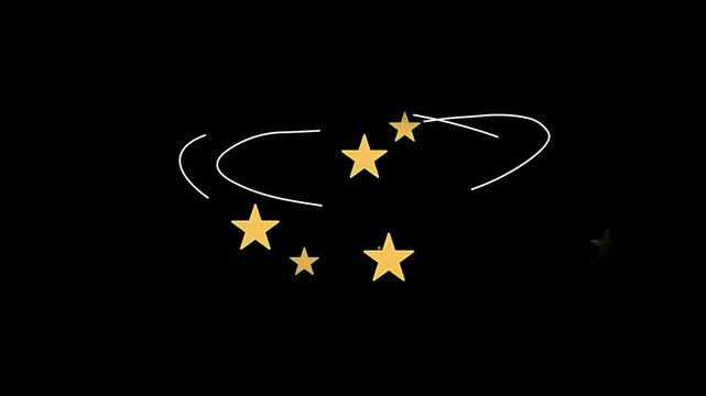 Cartoon Head Dizziness Effect Animation Isolated On Black Background. stars spinning in circular motion with glowing line trails,
