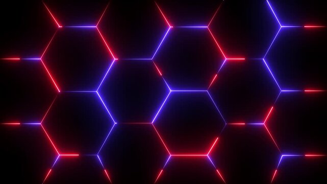animated background with turbulent hexagon tiles and background light, abstract wallpaper. Abstract Colorful Glowing Neon Electric hexagon animation. abstract background cyan hexagon technology. 4k..