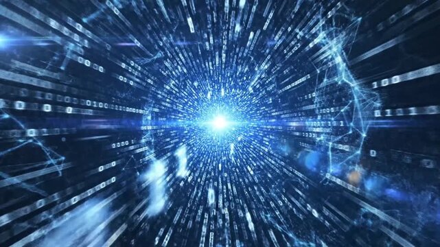Digital Data Tunnel: Abstract Binary Code Flowing.