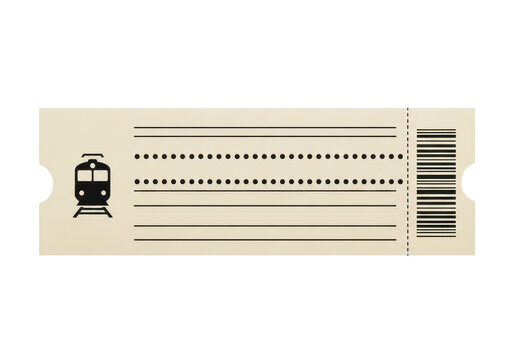Vintage style train ticket with barcode isolated on transparent background