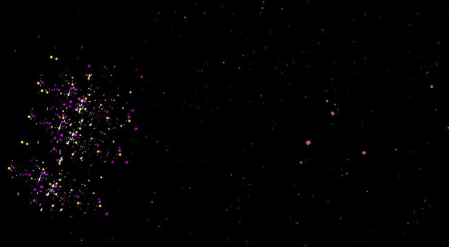 Colorful Particle Explosion Overlay Background for Celebrations - Purple and Yellow Confetti Sparkles Effect - 4K Motion Graphics Animation for Video Editing and Parties