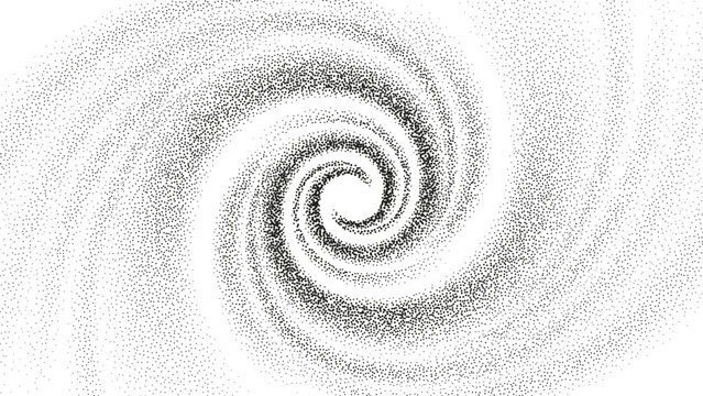 Vector gritty spiral with optical illusion. Dotted grainy gradient vortex flow. unnel with black stipple texture effect. Swirl of gritty pattern made by black points or particles.