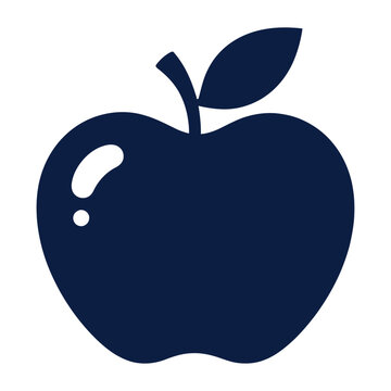 Blue vector apple icon with a leaf and a small bite mark