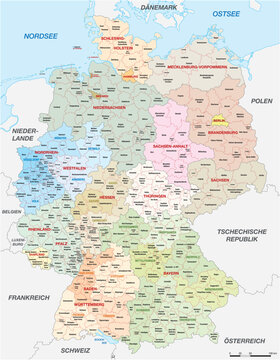 Detailed political administration map of Germany
