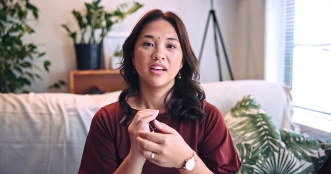 Face, therapist or eft tapping on video call for stress relief, online support or emotional regulation. Professional, woman or psychological acupressure in virtual meeting for therapy, anxiety or POV