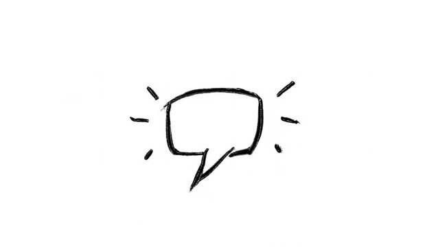 Time lapse close up of hand drawn speech bubble being sketched animated and revealed on white paper tabletop in studio