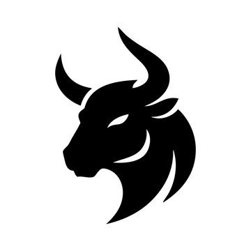 Logotipo con dibujo sencillo con silueta de la cabeza de un toro vista en perspectiva	
