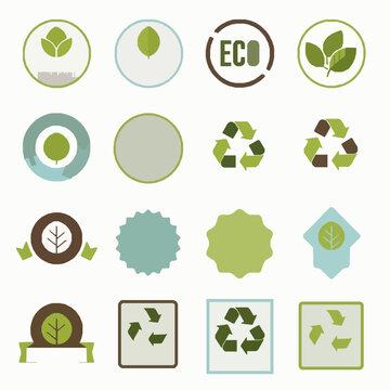 Biodegradable recyclable vector icon set 100 percent eco packaging logo EPS10 isolated on white