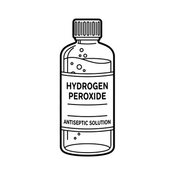 Hydrogen peroxide antiseptic solution bottle with label in black and white.
