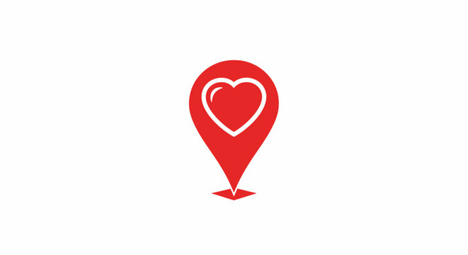 Red location pin with a heart symbol for love and romance.
