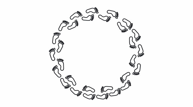 Circular Path Formed by Footprints Depicting a Continuous Cycle or Journey, Isolated White Background.