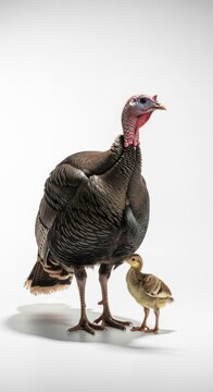 Adorable Farm Animal Family Featuring an Adult Turkey and Tiny Poult