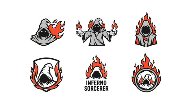 Mysterious robed figures emitting flames and energy symbols representing fantasy or gaming archetypes for magical concepts