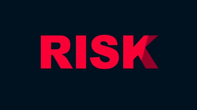 Tracking zoom shot of risk text sliding right and brightening from deep crimson to red on dark minimal background for warning title animation in corporate design