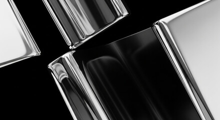 Naklejka premium Abstract geometric composition with chrome lines forming triangular shapes reflecting light