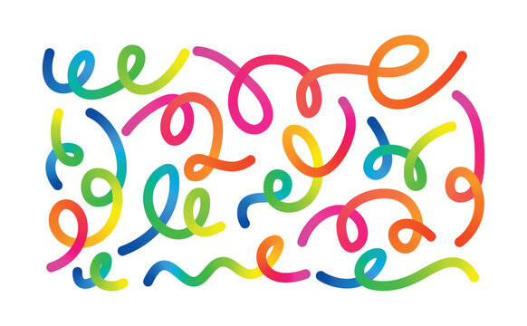 Abstract rainbow gradient wavy lines pattern. Colorful swirl ribbon curves with smooth flowing motion and playful loops. Bright fluid squiggle shapes for modern background, posters, creative design