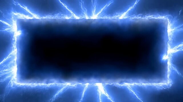Static shot of electric energy frame pulsing and crackling as glowing lightning forms a rectangular border on dark smoky background