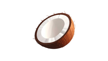 Half coconut fruit with detailed husk texture against a solid black isolated backdrop