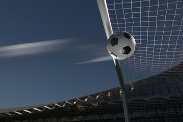 Soccer ball hitting the net, scoring a goal in a professional stadium © Taras Rudenko