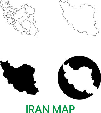 Iran Map Outline and Silhouette Set