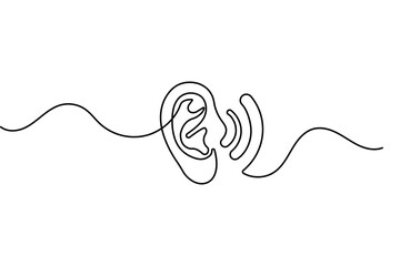 Obraz premium Human ear anatomy one line drawing minimalist vector sketch isolated on white 