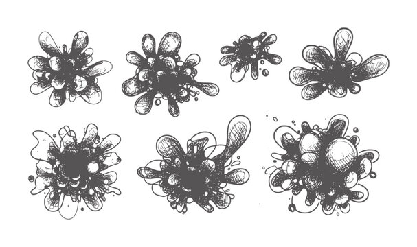 Abstract black inkblot flower doodles white inkblots flowers