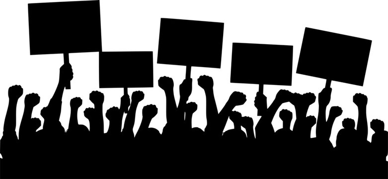 Revolution and Social Protest Silhouette Set - Raised Fists and Crowd Demonstration Vector Icons