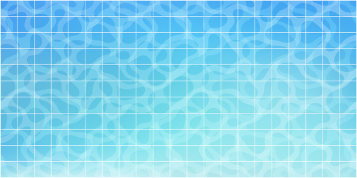 Blue pool tile mosaic pattern with water caustics light and gradient square grid