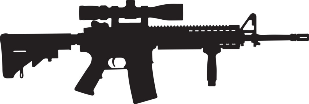 Rifle, gun, assault rifle, silhouette, black, vector, illustration, firearm, weapon, military, tactical