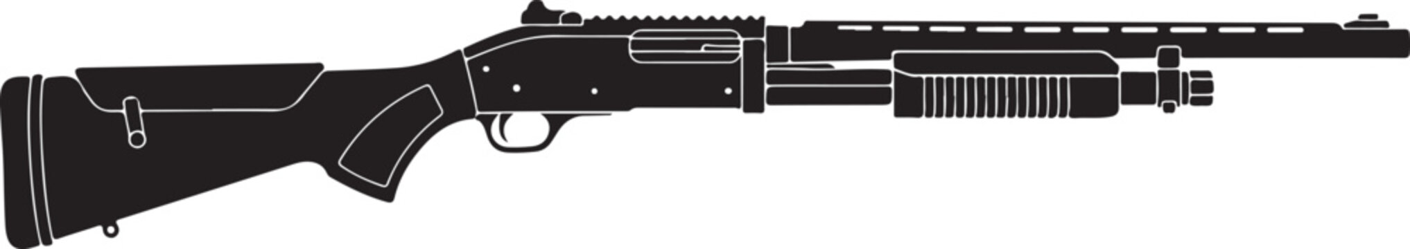 Black tactical rifle, modern assault gun, vector firearm, semi-automatic weapon