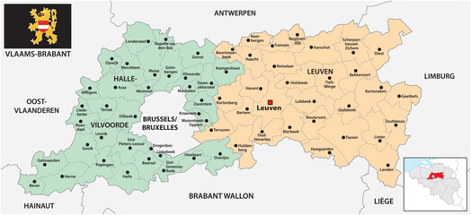 Fototapeta premium Administrative map of the Belgian province of Flemish Brabant