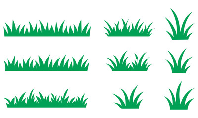 Fototapeta premium Green Grass Border and Tuft Vector Set: Minimalist Meadow Lawn Grass Silhouettes