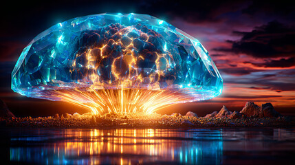 Abstract Energy Explosion Crystal Dome Ocean Sunset Horizon Power Concept