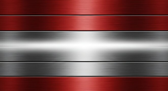 Brushed metal plate with red and silver horizontal stripes pattern