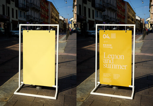 Mockup Of Customizable Freestanding Vertical Poster