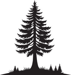 Obraz premium Silhouette of a coniferous tree against a white background with smaller trees