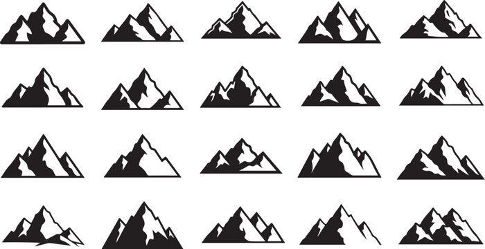 Black and white mountain range icons in repeating pattern
