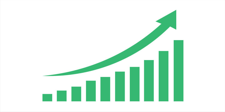 Graph going down and up sign with green arrows vector. Bar chart symbol icon with arrow moving up.