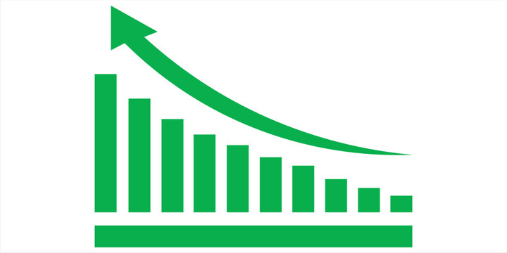 Growing business green arrow on white. Profit arow Vector illustration.Business concept, growing bar chart. Concept of sales symbol icon with arrow moving up. Economic Arrow With Growing Trend.