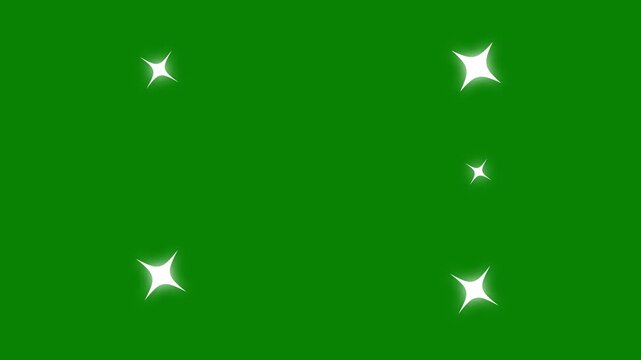 Twinkling stars animation and starry night sky, glowing light, astronomy, white cartoon blinking star effects, retro flat vector doodle shine, green screen festive background seamless loop video.4K
