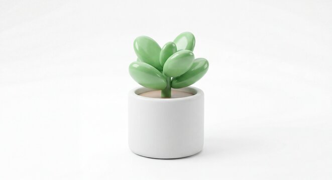 3D succulent plant in white pot icon, minimalist interior decor and nature symbol for environmental and lifestyle web design projects