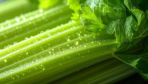 Celery Stalk Close up with Moisture Fibrous Detail Visible